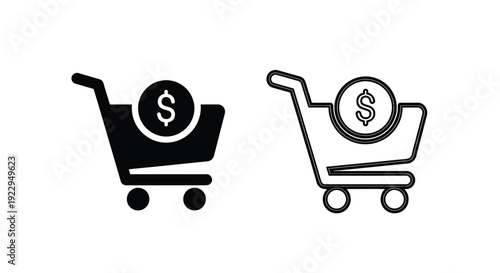 Two black shopping cart icons with a dollar sign inside