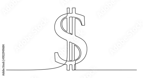 Continuous One Line Art Dollar Sign on Isolated White Background