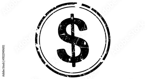 Grunge Style Dollar Sign in Circle on Isolated White Background