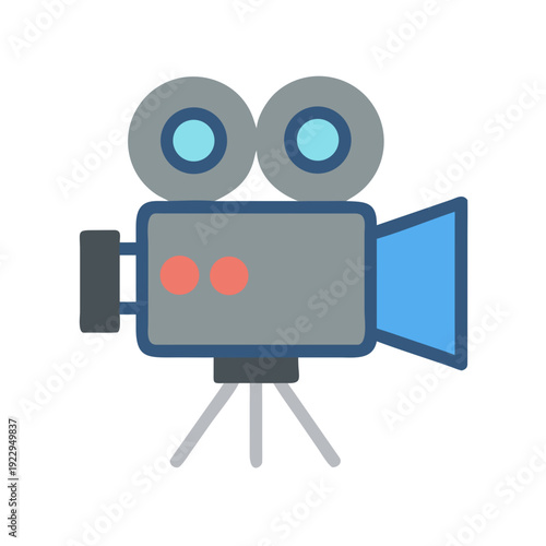 Retro Movie Camera Illustration on Black Backdrop for Vintage Film Production