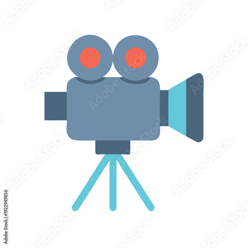 Vintage movie camera on tripod flat icon for media industry visuals