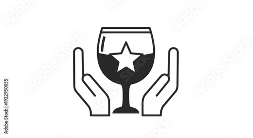 Premium Wine Service Icon with Hands and Star Symbolizing Quality and Excellence