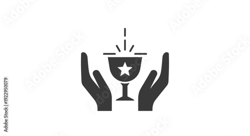 Hands Holding Award Trophy with Star Icon