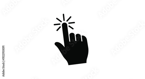 A black silhouette of a hand pointing with a starburst effect
