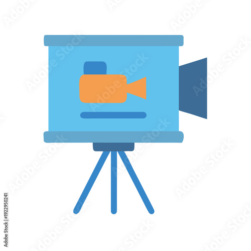 Minimalist illustration of a video camera on a tripod against a black background