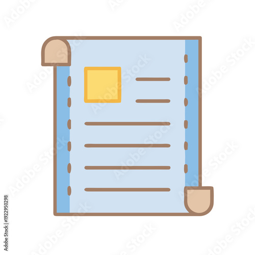 Stylized document with square image and horizontal lines, representing a scroll