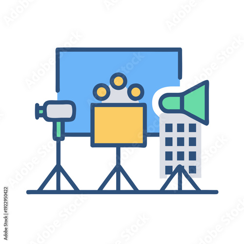 Flat Icon Illustration of a Movie Set on Black Background