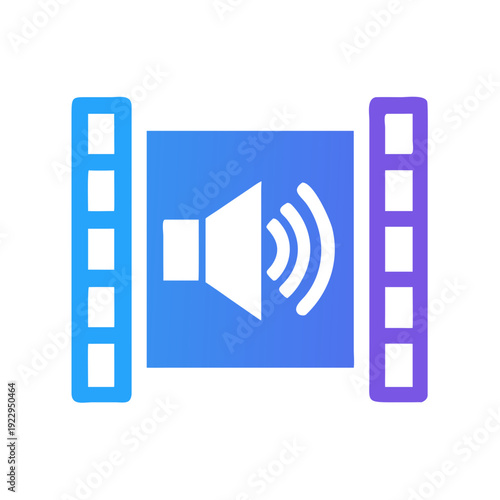 Sound and Film Icon Graphic with Speaker, Film Reel, and Black Background