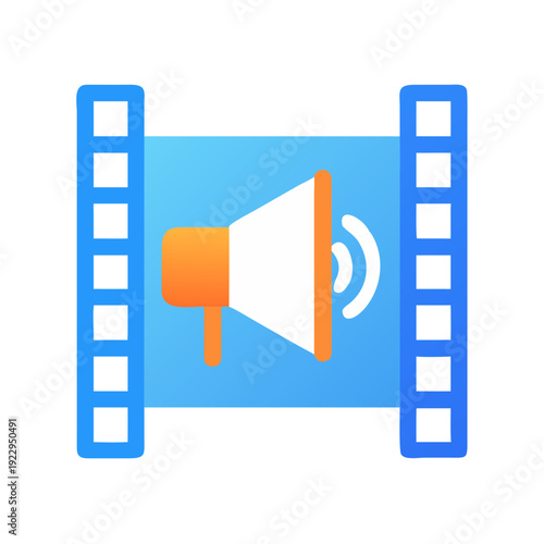 Modern style advertisement promotional film marketing concept with megaphone and film strip