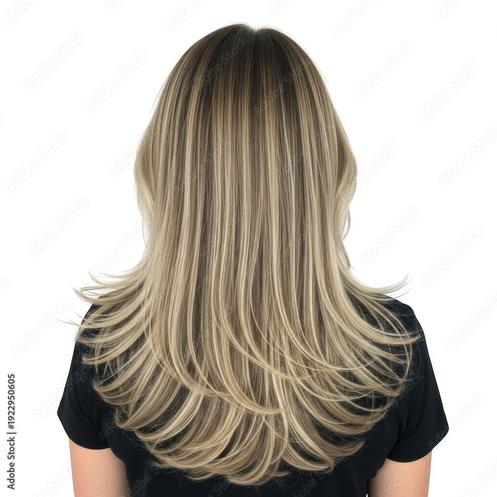 Naklejka premium Back view of a woman with long blonde hair, isolated on transparent background