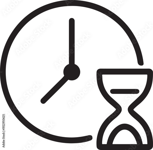 Clock with hourglass time passing deadline icon