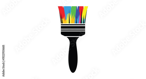 A stylized black paintbrush with vibrant colorful brushstrokes