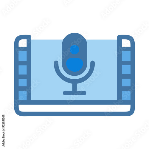 Modern microphone and film strip icon design in blue hues