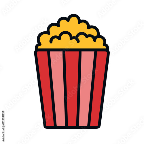 Stylized popcorn bucket illustration with stripes against a solid black background