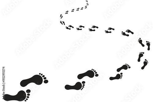 Footprint Path Overlay Collection Featuring Progressive Black Tracks on White Background with Curved Journey Design for Exploration, Progress, Wildlife Tracking, and Modern Creative Graphics