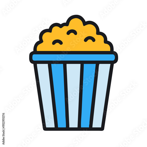 Minimalist icon illustration of a container of popcorn against a black background