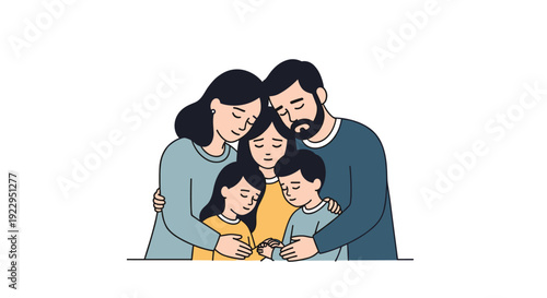 A loving family, consisting of parents and two children, is embracing each other in a comforting hug.