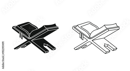 Two holy Quran book stands, one in a solid black silhouette and one in a simple outline style.