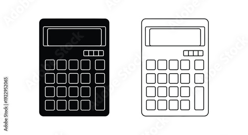Two calculators depicted in a black and white line art style