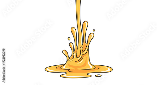 A stream of golden caramel or honey pours downwards, creating an energetic splash and pooling on a surface.
