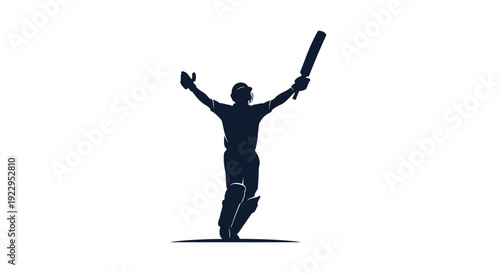 Cricket player celebrating victory with raised bat and thumbs up