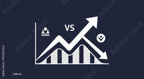 Visual comparison of rising and falling trends on a dark background with clear icons.