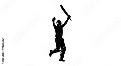 Cricket player celebrating with bat in hand