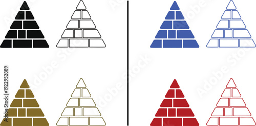 food pyramid icon isolated on white background, vector illustration of healthy nutrition hierarchy in solid and outline styles with multiple colors for diet and wellness concepts.