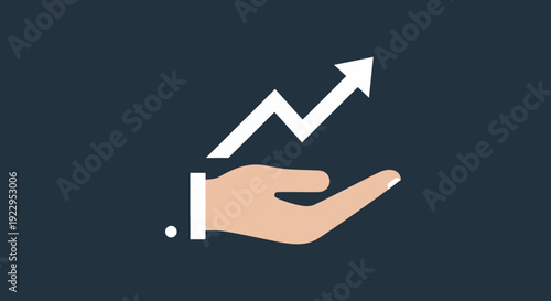 Hand holding upward trending arrow symbolizing growth and success