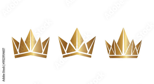 Vector Three golden crowns arranged in a horizontal line against a plain background isolated on transparent background