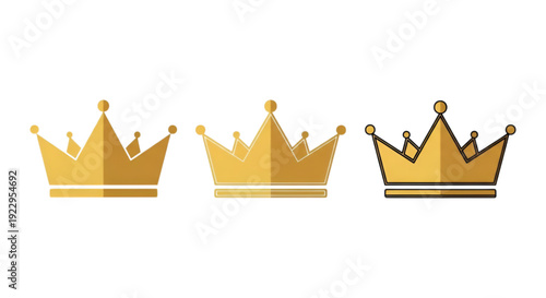 Vector Three stylish golden crowns displayed side by side in a row isolated on transparent background