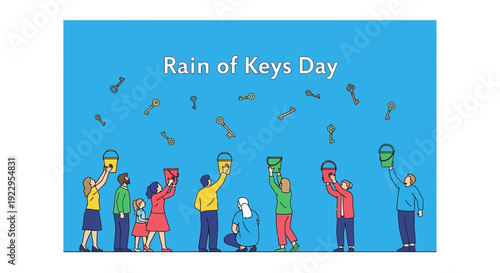 People Catching Keys Falling From Sky