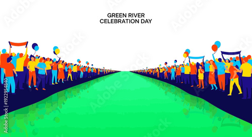 Green River Celebration Day Crowd, Balloons, Banners, Festival