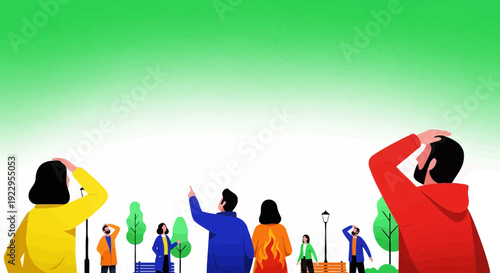 People looking up in park, nature, green sky, inspiration, hope