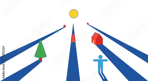 Perspective View of Abstract Elements on Blue Paths Under Sun