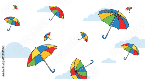 Colorful Umbrellas Floating in Cloudy Sky