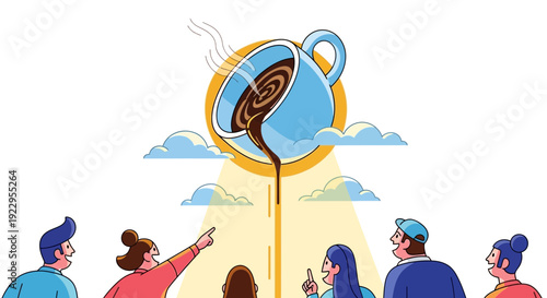 People Admire Coffee Sun Shining Brightly in Sky