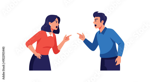 A couple is engaged in a heated argument pointing fingers at each other
