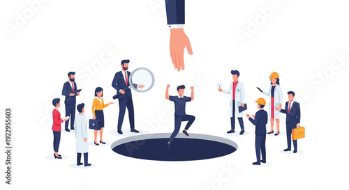 A hand reaches down to help a person falling into a dark hole