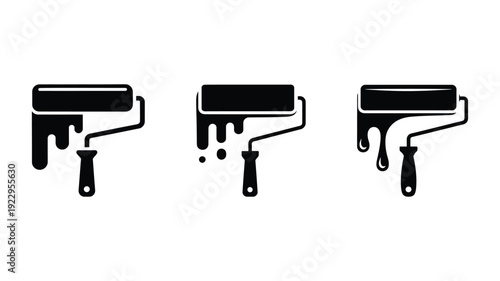 Set of paint roller icons with dripping liquid, ideal for painting and renovation themes