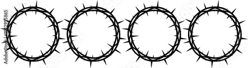 Set of four black crown of thorns wreaths isolated on white background symbol of lent easter and religious passion of christ.