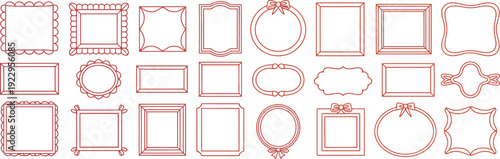 decorative frames and border outlines in various shapes including square oval and rectangular isolated on white background.