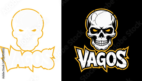 Skull Esports Logo Mascot with Vagos Text, Flat Vector Gaming Illustration for T-shirt Design