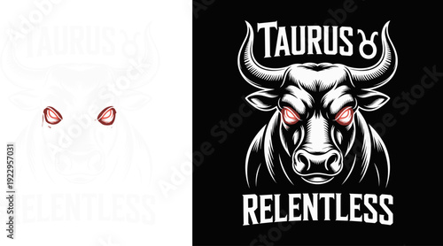Taurus Bull Mascot Illustration with Red Glowing Eyes, Relentless Strength Zodiac Vector Art