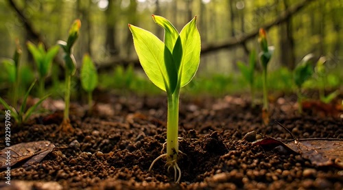Time-lapse of Growing Plant Sprout in Spring Forest
