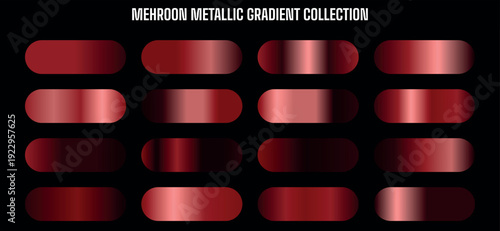 Maroon metallic gradient collection, shiny red metallic shapes, for background or texture, overlay effect, vector