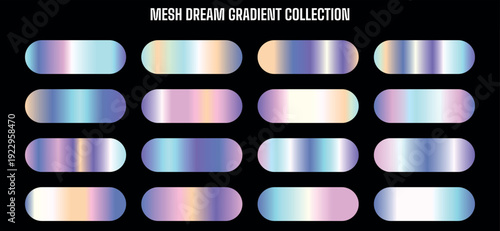 Iridescent mesh gradient shapes collection, holographic ovals for website background or overlay effect, Isolated on transparent background, png