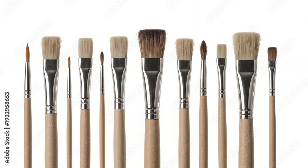 Fototapeta premium Paint Brushes Collection: Various Sizes, Wooden Handles