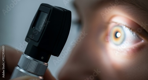 Ophthalmologist Examines Eye with Ophthalmoscope