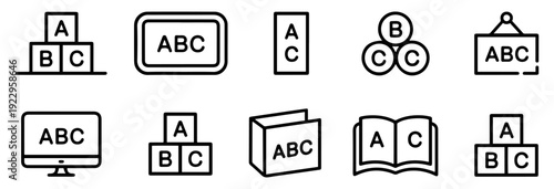 abc alphabet blocks icon set